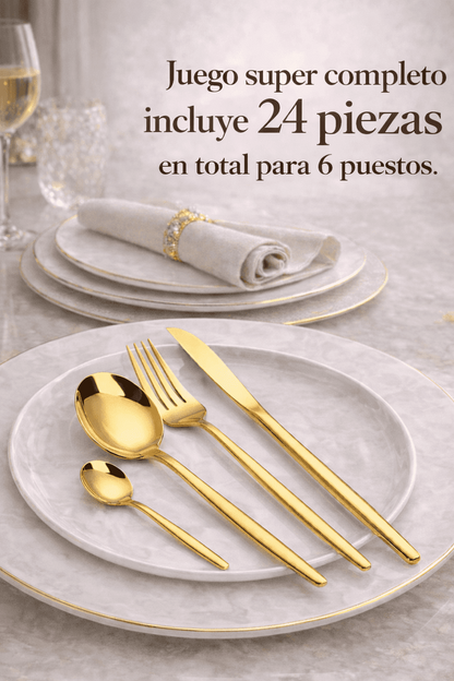 Super Promoción de Set Cubiertos en Acero Inoxidable x 24 Piezas - Dorados