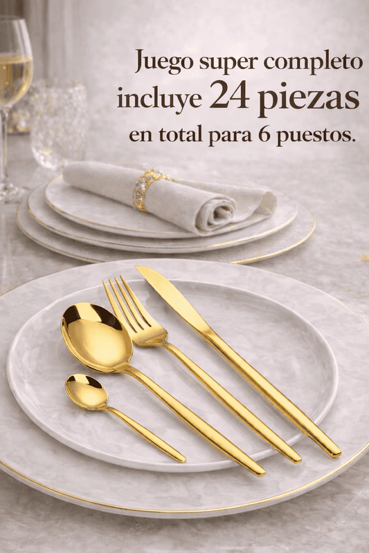 Super Promoción de Set Cubiertos en Acero Inoxidable x 24 Piezas - Dorados