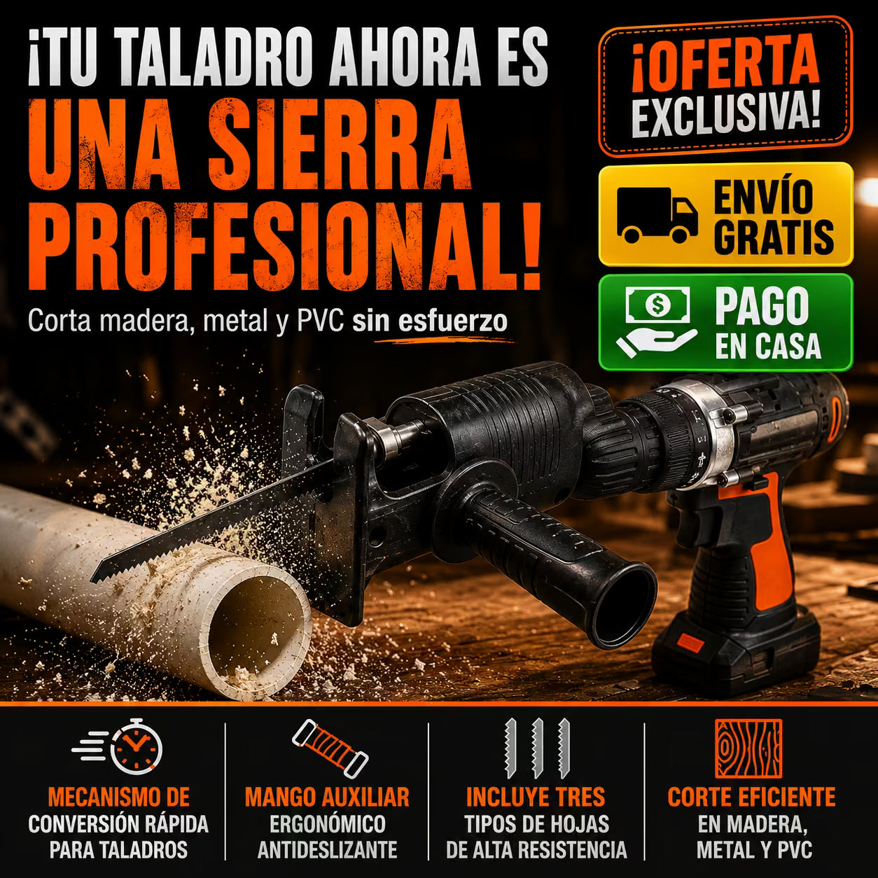 Convertidor Taladro a Sierra con Hojas Intercambiables