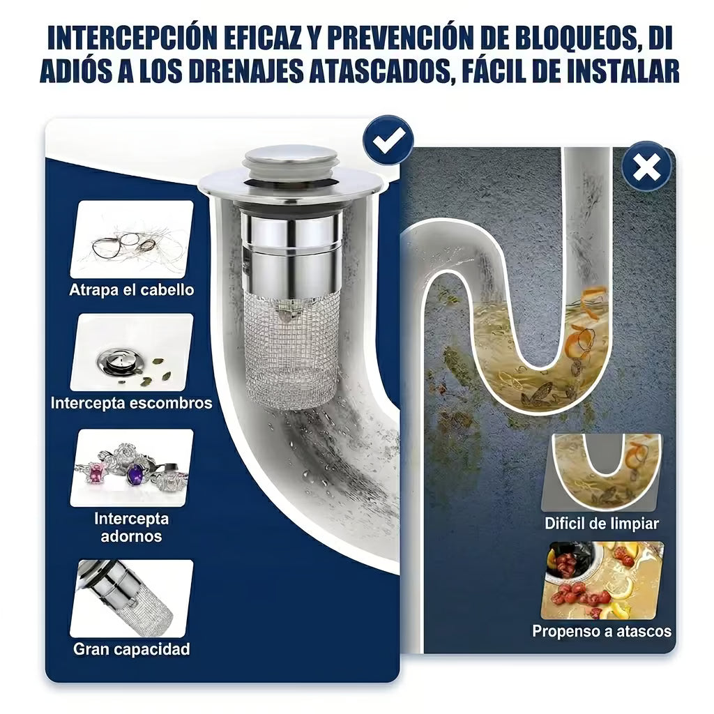 Kit de drenaje de acero inoxidable con Malla - Cubre de 3 a 4 cm de diámetro