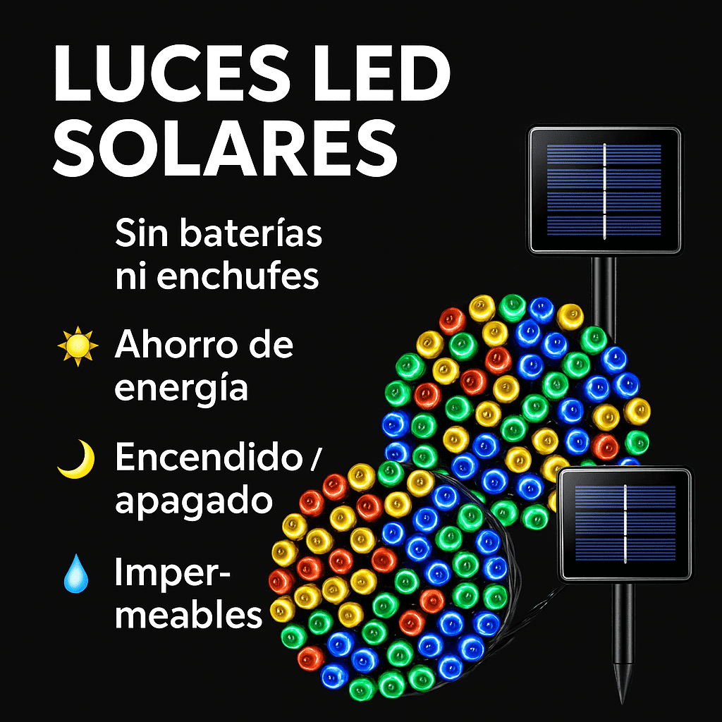 Focos LED NAVIDAD 17m Con Panel Solar Con 50% OFF por Black Days