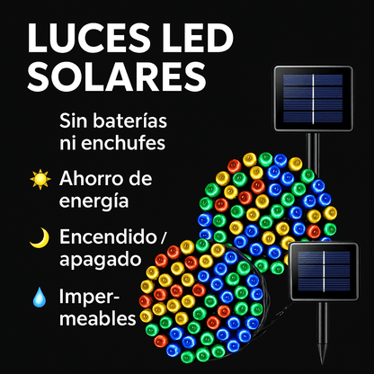 Focos LED NAVIDAD 17m Con Panel Solar Con 50% OFF por Black Days