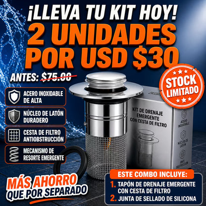 Kit de drenaje de acero inoxidable con Malla - Cubre de 3 a 4 cm de diámetro