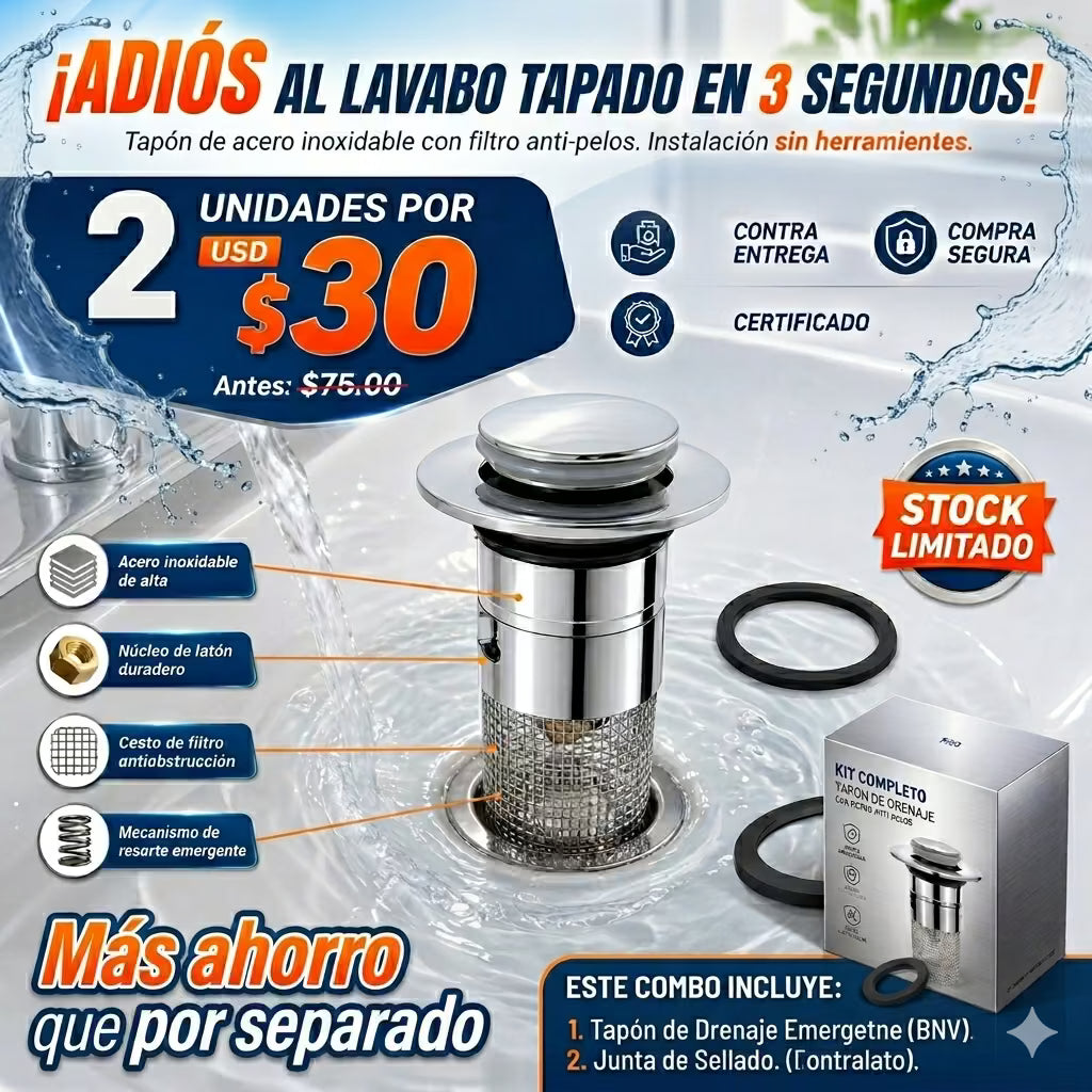 Kit de drenaje de acero inoxidable con Malla - Cubre de 3 a 4 cm de diámetro